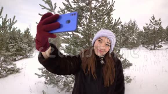 年轻的女人带着智能手机微笑视频的预览图