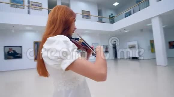 音乐家独自在博物馆演奏小提琴视频的预览图
