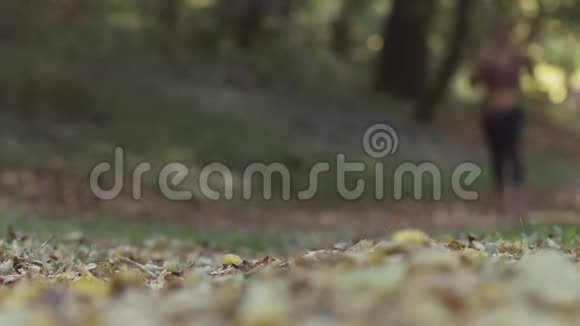 在公园里跑步的年轻运动女子视频的预览图