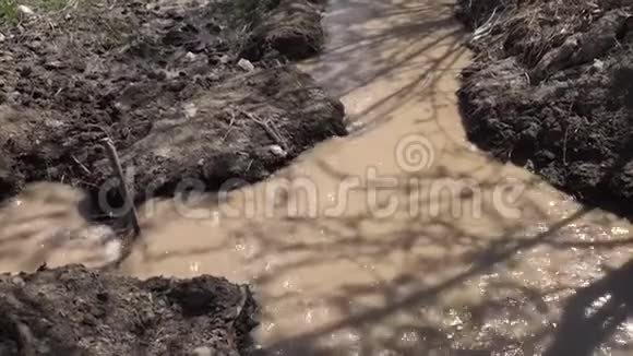 在泥泞的溪流中裂开视频的预览图