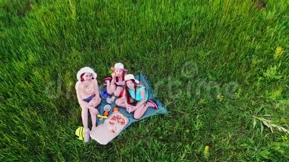 家庭野餐在绿草上视频的预览图