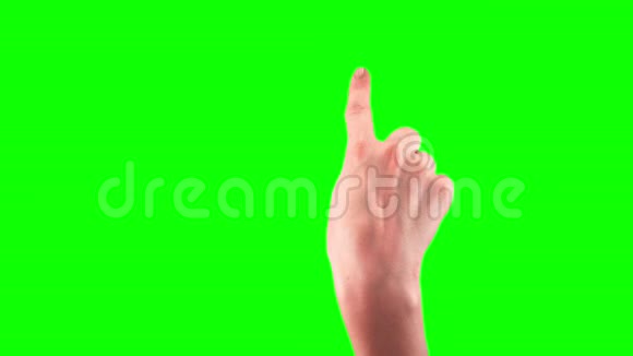 女孩的手势在触摸屏组包21英寸1绿色屏幕清洁阿尔法频道视频的预览图