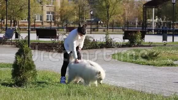 穿白色衣服的女孩和一只大白狗视频的预览图