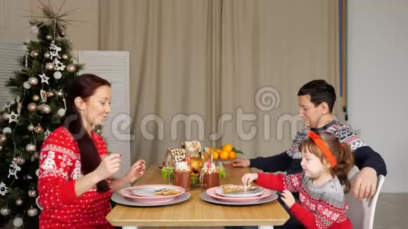 欢乐的家庭在节日的晚宴上喝饮料视频的预览图