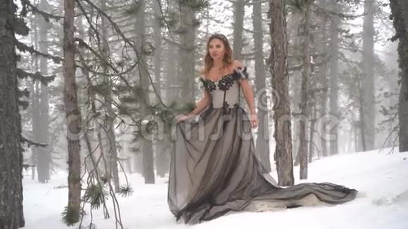冬季松林雪皇后户外模特角色扮演视频的预览图