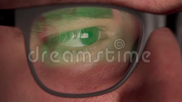 眼镜中的屏幕反射眼睛特写视频的预览图