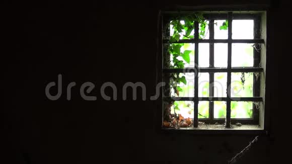 旧房子和废弃房子内部有栅栏的旧窗户视频的预览图