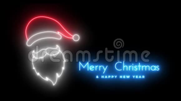 霓虹灯圣诞快乐和新年快乐在黑色背景上动画视频的预览图
