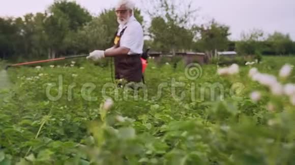 农场工人用杀虫剂喷洒土豆视频的预览图