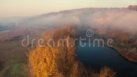 在雾蒙蒙的山谷里阳光明媚的早晨视频的预览图