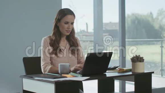 商务女性收到电子邮件从事手提电脑工作的自由职业者视频的预览图