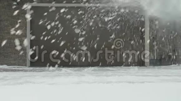 人类用向左扔雪器清理积雪视频的预览图