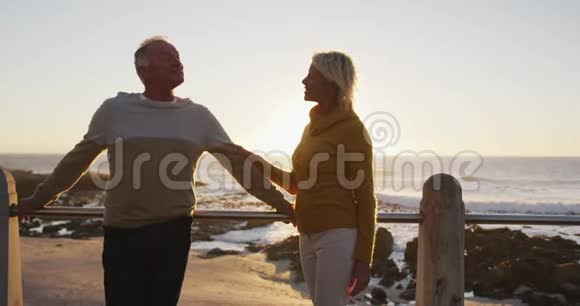 站在海滩前的老夫妇视频的预览图