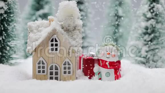 冬天的雪人和房子视频的预览图