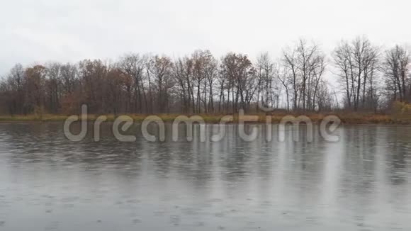 阴天秋天湖上的雨视频的预览图