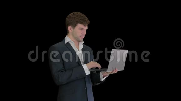 商务人员使用笔记本电脑站立大新闻阿尔法频道视频的预览图