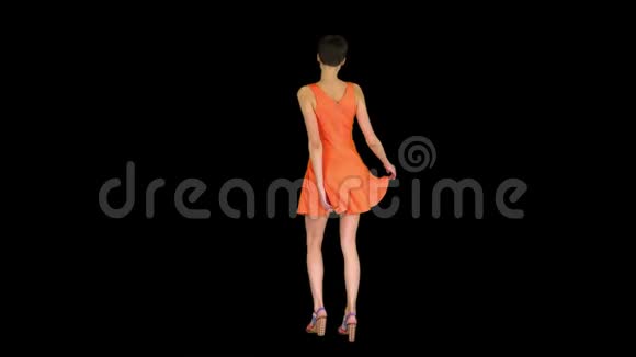 穿着橙色太阳服跳舞的女孩阿尔法频道视频的预览图