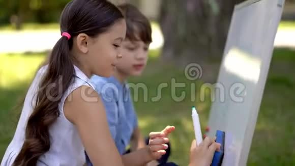 小孩子在户外画白板视频的预览图