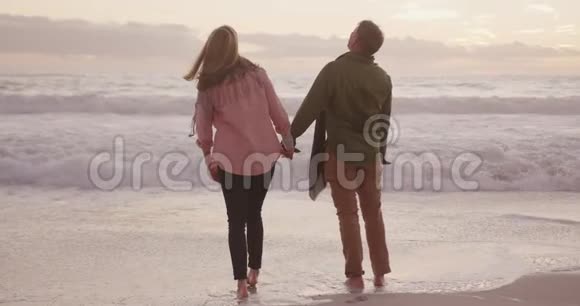 活跃的老夫妇手牵着沙滩视频的预览图