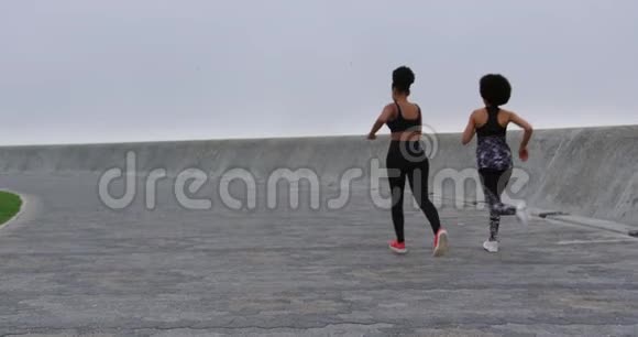 两个混血女人在码头上奔跑视频的预览图