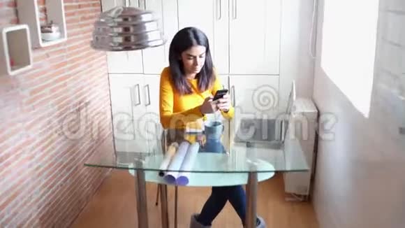 女建筑师在家使用智能手机视频的预览图