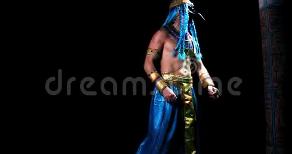 埃及神托斯带着伊比斯的头在黑色背景下跳舞4K视频的预览图