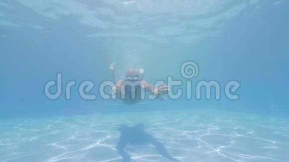 老人的肖像是在游泳池里游泳和潜水屏气视频的预览图