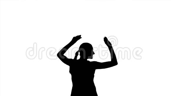 鼓掌的女人拍手挥手白色背景的女性黑色轮廓视频的预览图
