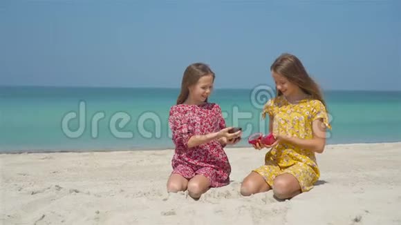 小女孩在享受热带海滩度假的乐趣视频的预览图