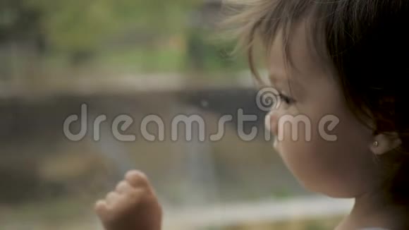 穿着尿布的幼儿站在全景窗的背景上视频的预览图