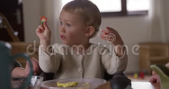 白人婴儿在家吃草莓视频的预览图
