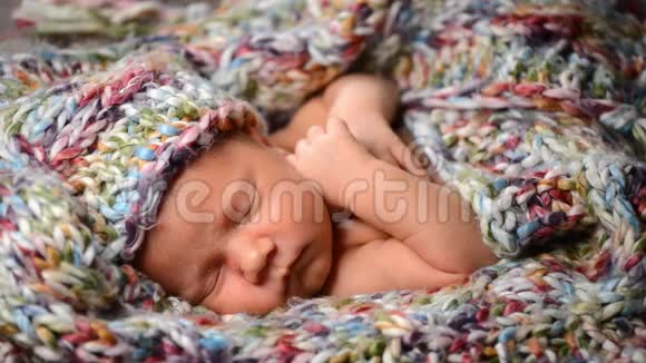 新生儿睡在针织围巾里视频的预览图