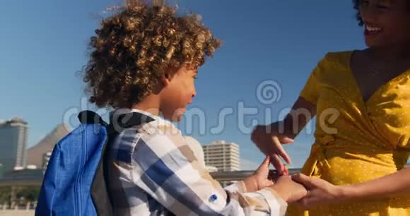 妈妈和儿子一起在海滩玩视频的预览图