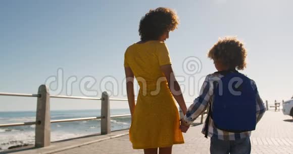 妈妈和儿子一起在海滩上视频的预览图
