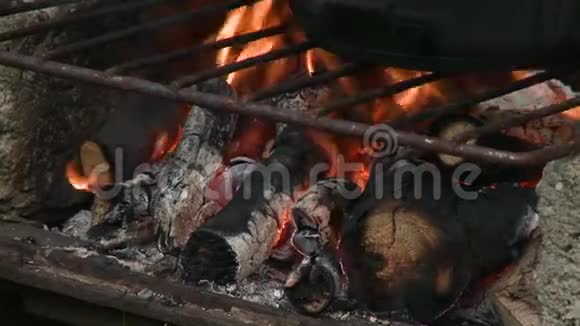 在露天烤架里烧木头视频的预览图