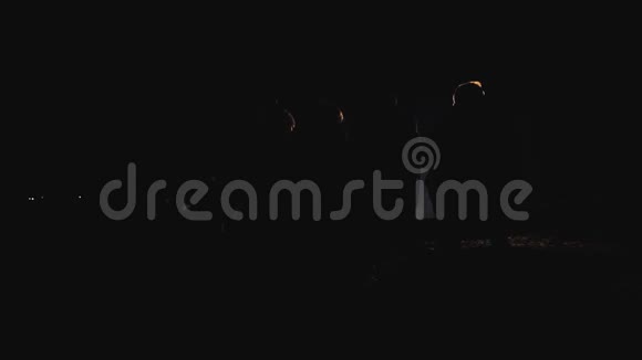 一群人晚上坐在火边的剪影视频的预览图
