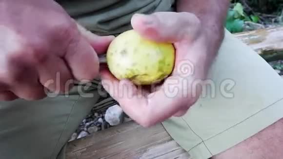 一个人用刀切一个黄色的水果视频的预览图