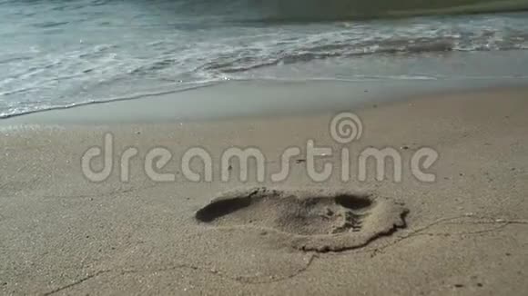 一个人在湿沙中的脚印视频的预览图