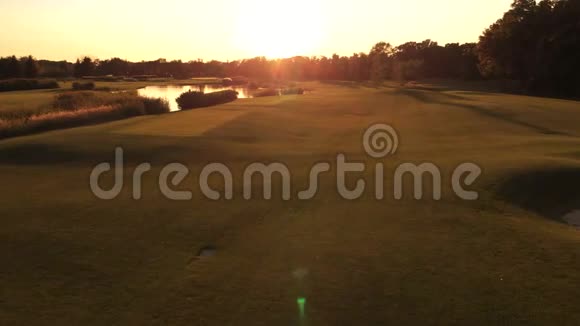 高尔夫和静态池塘的草地视频的预览图