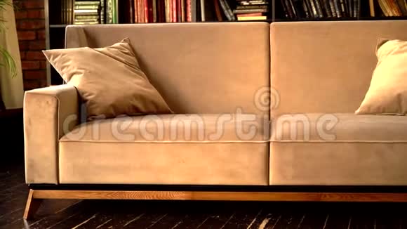 带枕头的米色沙发视频的预览图