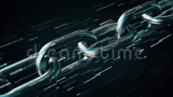 有许多二进制数的金属链区块链技术概念循环三维动画视频的预览图