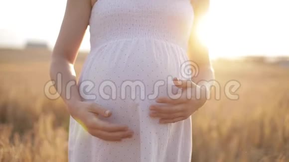 无法辨认的孕妇双手抱在腹部视频的预览图