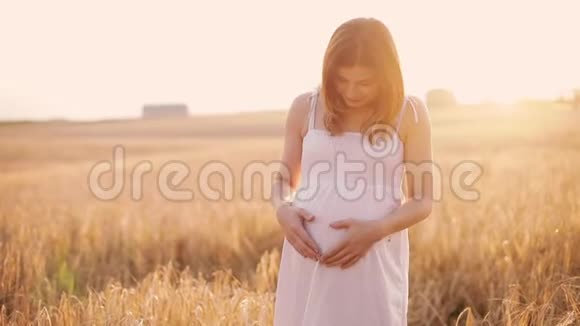 无法辨认的孕妇双手抱在腹部视频的预览图