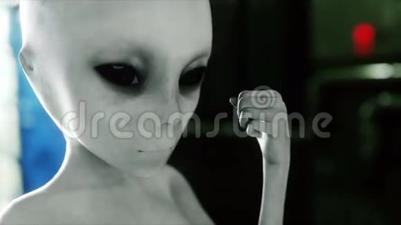 在未来派房间里的外星人手伸出地球星球UFO未来主义概念影院4k动画视频的预览图