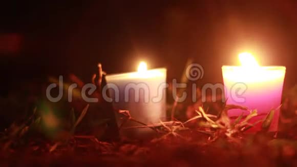 蜡烛在夜晚燃烧在丛林里视频的预览图