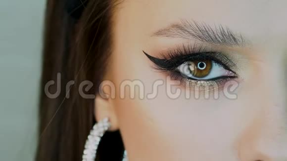 迷人明亮的眼妆女人眼睛特写视频的预览图