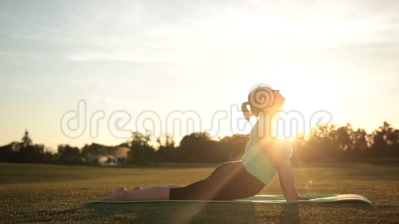 体育美女在公园练瑜伽视频的预览图