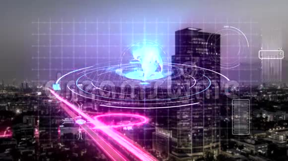 现代城市商业与电信网络数字全息扫描技术的无缝动画视频的预览图
