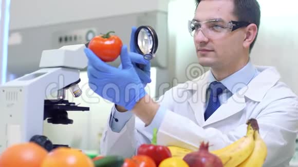 实验室工作人员检查水果和蔬菜并对农药和硝酸盐进行分析视频的预览图