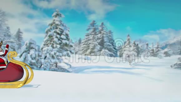 有趣的疯狂圣诞老人和戴尔斯骑着雪橇带着礼物穿过森林圣诞节和新年的概念无缝L视频的预览图